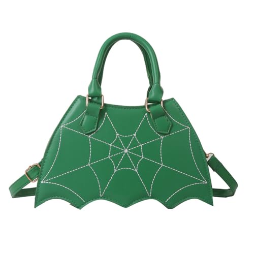 iSpchen Fledermaus Flügel Umhängetasche, Gothic PU-Handtasche, Damen-Schultertaschen Umhängetasche mit Spinnennetz Muster Modische Accessoire Passend zu Halloween Party, Karneval,Grün von iSpchen