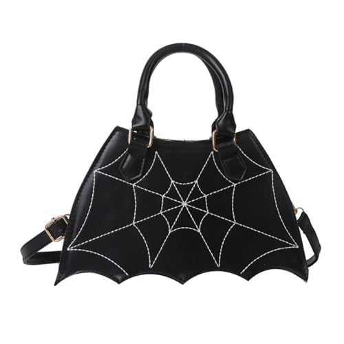 iSpchen Fledermaus Flügel Umhängetasche, Gothic PU-Handtasche, Damen-Schultertaschen Umhängetasche mit Spinnennetz Muster Modische Accessoire Passend zu Halloween Party, Karneval,Schwarz von iSpchen