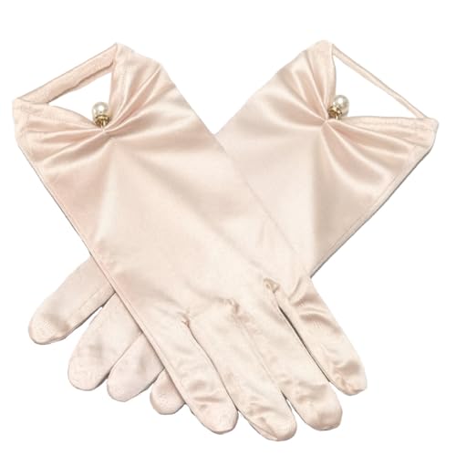 iSpchen Kurze Satin Handschuhe Perle Hochzeit Handschuhe Retro Kurze Handschuhe Bankett Kleid Handschuhe Elegant Brauthandschuhe für Hochzeits Opern und Abendessen,Sekt von iSpchen