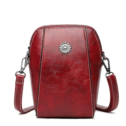 iSpchen Leder-Handytasche, Retro Mini-Umhängetasche Damen, Verstellbarer Riemen Aufbewahrungstasche, Vielseitige Tasche für den täglichen Gebrauch, Arbeit, Dates, Einkaufen und Reisen, Rot von iSpchen