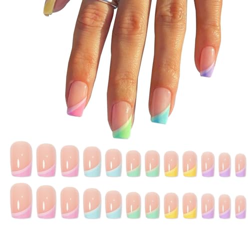 iSpchen Nageltips-Tips Nagelspitzen Gel Full Cover Nail Tips French Press on Set bunte lange Fake Nails Künstliche Fingernägel Set künstliche Nägel für Frauen & Mädchen,#01 von iSpchen