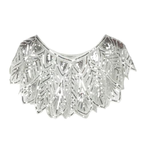 iSpchen Paillettenumhang Damen Festlich Pailletten Umhang Schal Schultertuch Stola Tuch Abendkleid Strass Party Retro Umschlagtücher Abendkleid Pailletten Spitze Flapper Kostüm Accessoires Weiß von iSpchen