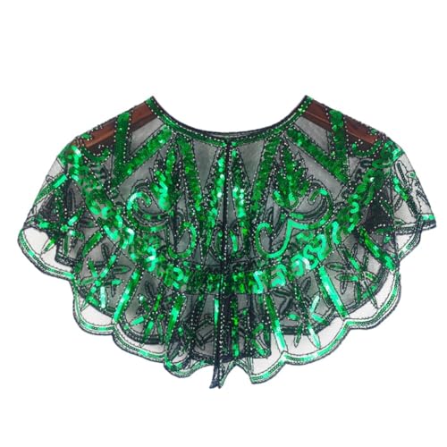 iSpchen Paillettenumhang Schalumhang Festlich Pailletten Umhang Schal Schultertuch Stola Tuch Abendkleid Strass Party Umschlagtücher Abendkleid Pailletten Flapper Kostüm Dunkelgrün von iSpchen