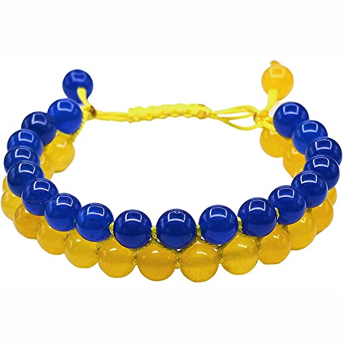 iSpchen Perlenarmband Damen Armband Perlen Schmuck blau gelb Ukraine Flagge Armbänder Handgemachte Natürliches Kristall Perlen Paar Armband verstellbar Stretch Armbänder für Damen Herren von iSpchen