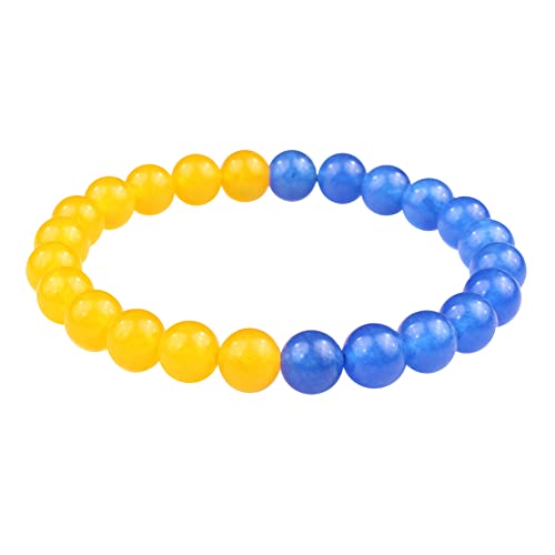 iSpchen Perlenarmband Damen Armband Perlen Schmuck blau gelb Ukraine Flagge Armbänder Handgemachte Natürliches Kristall Perlen Paar Armband verstellbar Stretch Armbänder für Damen Herren von iSpchen