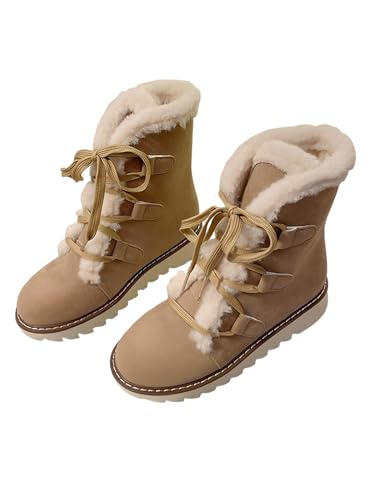 iSpchen Schneestiefel Damen Winterschuhe Winterboots Winterstiefel Wasserdicht Warme Gefütterte Schneestiefel Winter Kurzschaft Stiefel Wanderschuhe mit Schnürung,Beige,#39 von iSpchen