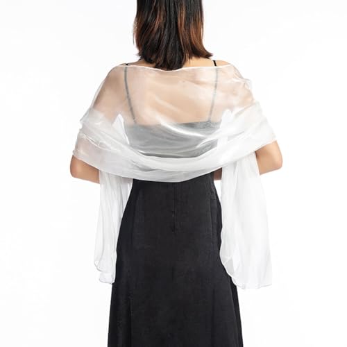 iSpchen Seidiger Satin Tücher Stola Damen Sheer Chiffon Capes Weiche Capelets Damen Festliche Stola für Abendkleid oder Brautkleid Hochzeit Scarf Unifarben Halstücher,Cremefarben von iSpchen