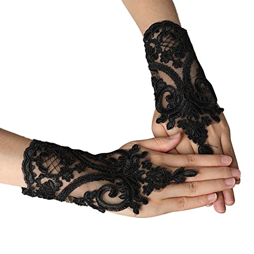 iSpchen Spitzenhandschuhe Damen Hochzeitshandschuhe kurze Tüllhandschuhe elegante Blume Spitze fingerlose Handschuhe Brauthandschuh Retro Netzhandschuhe für Hochzeits,Kostüm,Opernhandschuhe von iSpchen