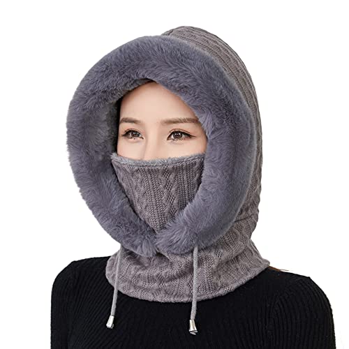 iSpchen Sturmhaube Gesichtsmaske Damen Wintermütze Warme Plüschmütze 3 in 1 Damen Winterschal Strickmütze Balaclava Winter Schlupfmütze lässige Plüsch Mütze Outdoor Radfahren Mützen Skimütze Schal von iSpchen