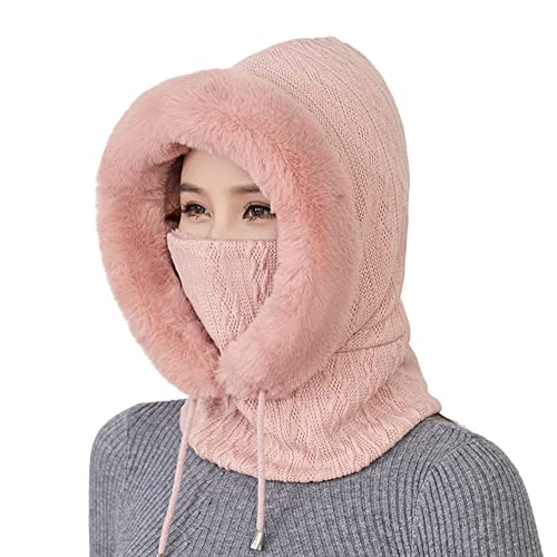 iSpchen Sturmhaube Gesichtsmaske Damen Wintermütze Warme Plüschmütze 3 in 1 Damen Winterschal Strickmütze Balaclava Winter Schlupfmütze lässige Plüsch Mütze Outdoor Radfahren Mützen Skimütze Schal von iSpchen