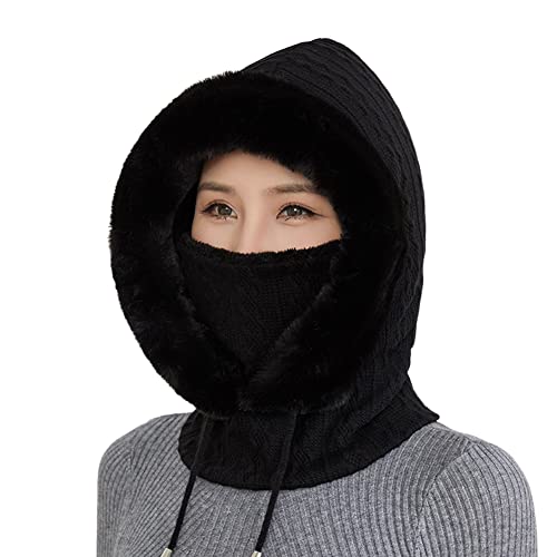iSpchen Sturmhaube Gesichtsmaske Damen Wintermütze Warme Plüschmütze 3 in 1 Damen Winterschal Strickmütze Balaclava Winter Schlupfmütze lässige Plüsch Mütze Outdoor Radfahren Mützen Skimütze Schal von iSpchen
