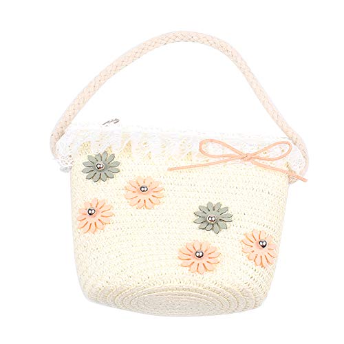 iSpchen Taschen Baby Mädchen Stroh Schultertasche Kleine Prinzessin Mini Handtasche mit niedlichem Modedesign Blume Lovely Shopping Cases Reise Strand Tasche für Kinder Weiß von iSpchen