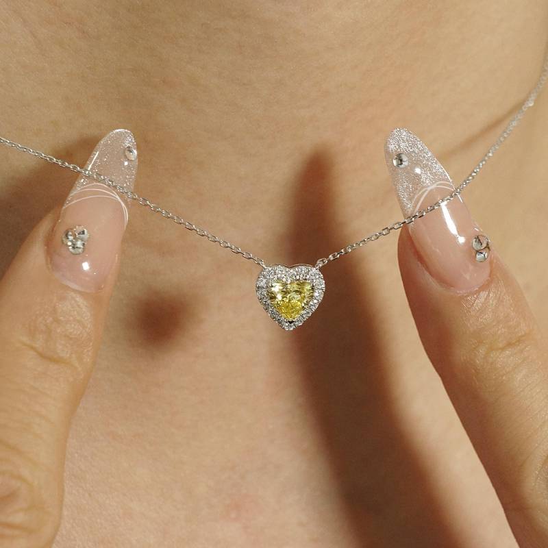 14K Weißgold Herz Geschnitten Labrador Gewachsen Gelb Diamant Solitär Anhänger Halskette von iStoneJewels