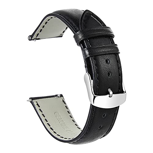 iStrap Uhrenarmband 18mm Leder-Quick Fit Armband-Silberne Metall Schnalle-Ersatzgurt für Herren Damen-Schwarz Armband von iStrap