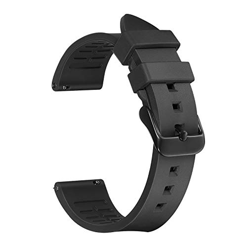 iStrap Uhrenarmband 19mm Flurorubber, Schnellverschluss Gummi Armband, Schwarz Metall Schnalle, Ersatzgurt für Herren Damen von iStrap