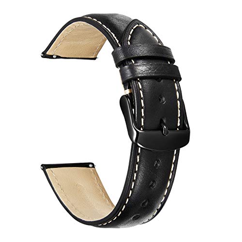 Uhrenarmband 22mm Leder-Quick Fit Armband für Galaxy Watch 3 45mm Armband (2020) / Galaxy Watch 46mm Armband-Schwarz Metall Schnalle-Ersatzgurt für Herren Damen-Schwarz Armband With Beige Stich von iStrap