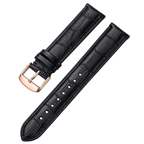 iStrap 22mm Echt Rindleder Uhrenarmbänder Armband Ersatz Watch Band mit Roségold Edelstahl Dornschließe Schließen Shwarz von iStrap