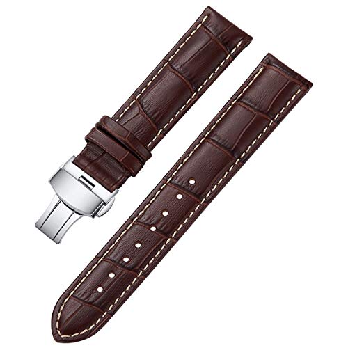 iStrap Uhrenarmbänder - Krokodilmuster Echtes Leder Männer Frauen - Bereitstellungsschnalle mit Druckknopf Armband - 18mm 19mm 20mm 21mm 22mm 24mm - Schwarz Braun von iStrap