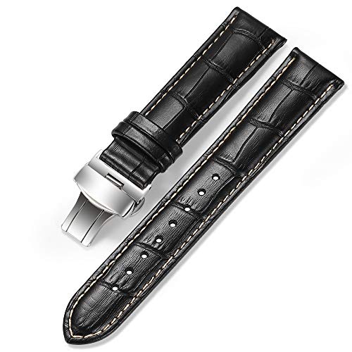 iStrap Uhrenarmbänder - Krokodilmuster Echtes Leder Männer Frauen - Bereitstellungsschnalle mit Druckknopf Armband - 18mm 19mm 20mm 21mm 22mm 24mm - Schwarz Braun von iStrap