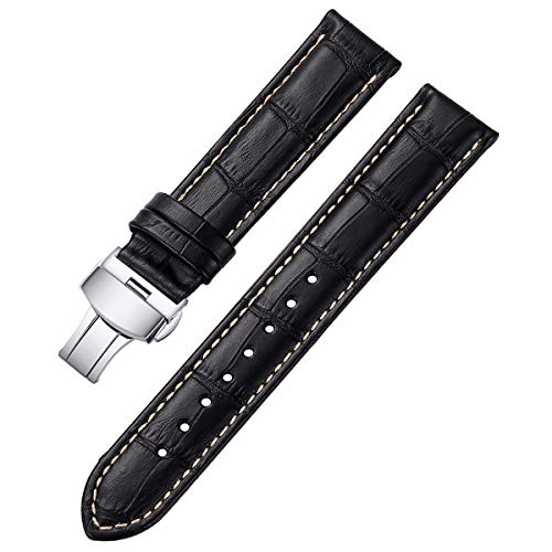 iStrap Uhrenarmbänder - Krokodilmuster Echtes Leder Männer Frauen - Bereitstellungsschnalle mit Druckknopf Armband - 18mm 19mm 20mm 21mm 22mm 24mm - Schwarz Braun von iStrap