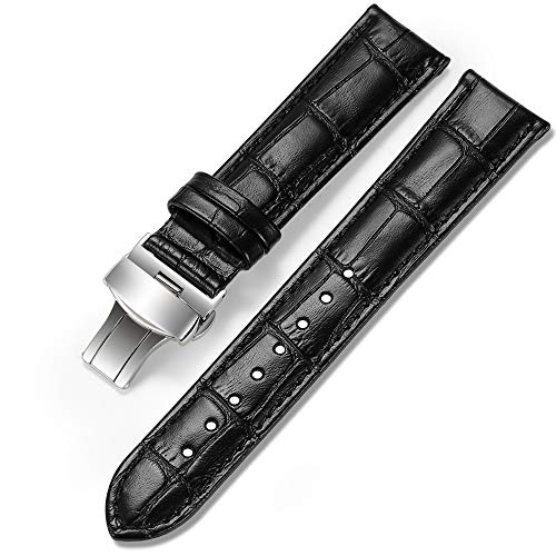 iStrap Uhrenarmbänder - Krokodilmuster Echtes Leder Männer Frauen - Bereitstellungsschnalle mit Druckknopf Armband - 18mm 19mm 20mm 21mm 22mm 24mm - Schwarz Braun von iStrap