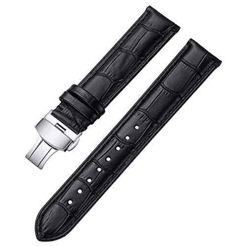 iStrap Uhrenarmbänder - Krokodilmuster Echtes Leder Männer Frauen - Bereitstellungsschnalle mit Druckknopf Armband - 18mm 19mm 20mm 21mm 22mm 24mm - Schwarz Braun von iStrap