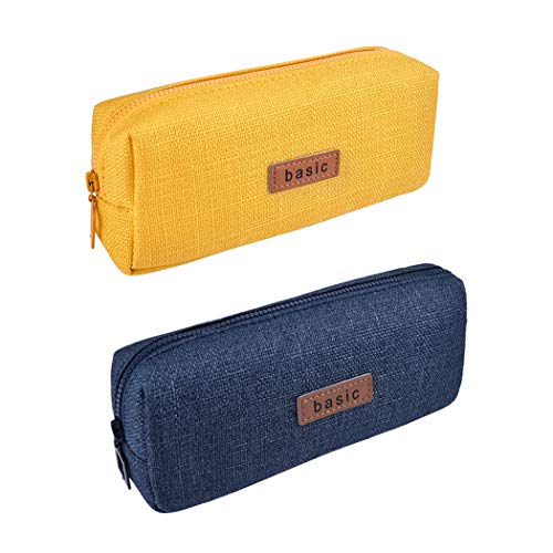 iSuperb 2pcs Studenten Mäppchen Klein Federmäppchen Kinder Leinwand Bleistift Beutel Schulmäppchen Pencil Case Pen Tasche mit Reißverschluss für Jungen und Mädchen (Ingwer gelb+Dunkelblau) von iSuperb