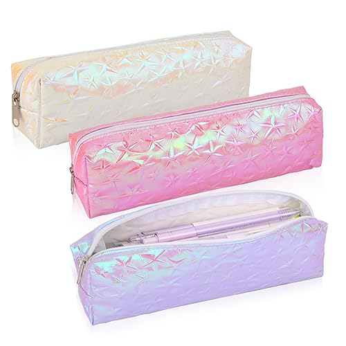 iSuperb 3 Stück Laser-Federmäppchen, buntes Federmäppchen, Stifttasche, Reißverschluss, Kosmetiktasche, Make-up-Tasche (3 Stück) von iSuperb