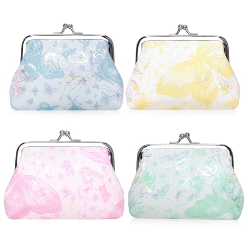 iSuperb 4-Pack Mini Geldbörsen Vintage Clasp Closure Portemonnaie mit Clip-Verschluss Kiss Lock Münztaschen Für Damen Clipverschluss Münzfach Portemonnaie für Münzen, Lippenstift, Schlüssel (A) von iSuperb