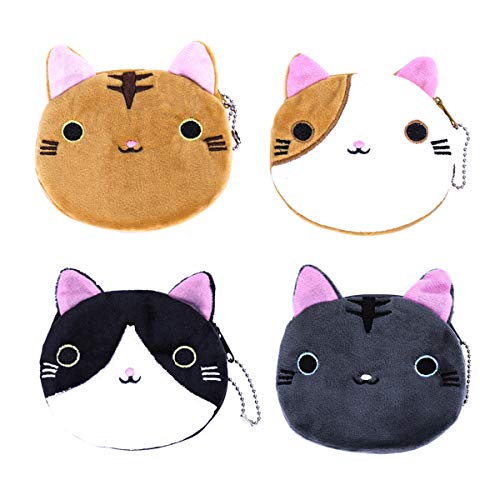 iSuperb 4 Stück Mini Geldbeutel Täschchen Schlüsseltasche Plush Portemonnaie Kleine Minigeldbörse mit Reißverschluss Münzbeutel Coin Purse Katzen Geldbörse für Damen und Mädchen von iSuperb