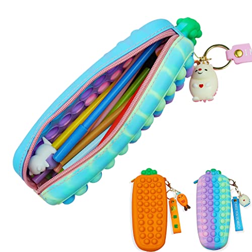 iSuperb Bubble Fidget Federmäppchen Silikon Federtasche Stiftetasche, Karotte Mäppchen mit Schlüsselanhänger, Kawaii Bubble Stifttasche Bleistifthalter für Mädchen Kinder Bunte Bleistiftbox von iSuperb