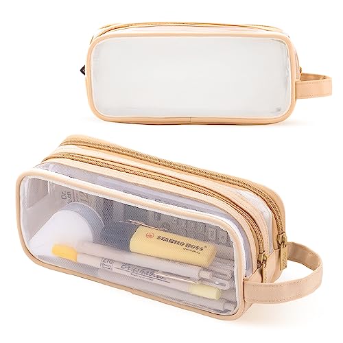 iSuperb Durchsichtiges Federmäppchen Handheld Stifttasche Transparent Make-up Tasche Multifunktions Bleistift Beutel für Business Reisen Büro Erwachsene (Kaffee) von iSuperb