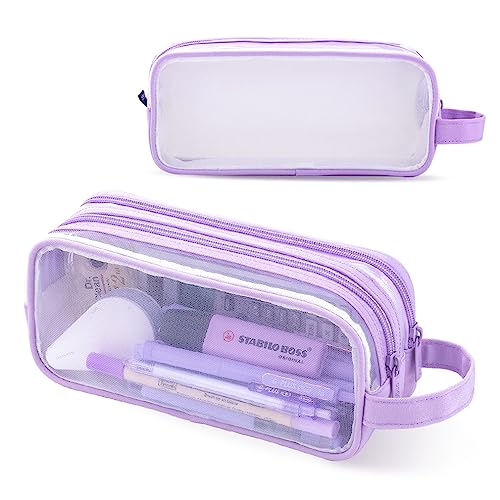 iSuperb Durchsichtiges Federmäppchen Handheld Stifttasche Transparent Make-up Tasche Multifunktions Bleistift Beutel für Business Reisen Büro Erwachsene (Violett) von iSuperb