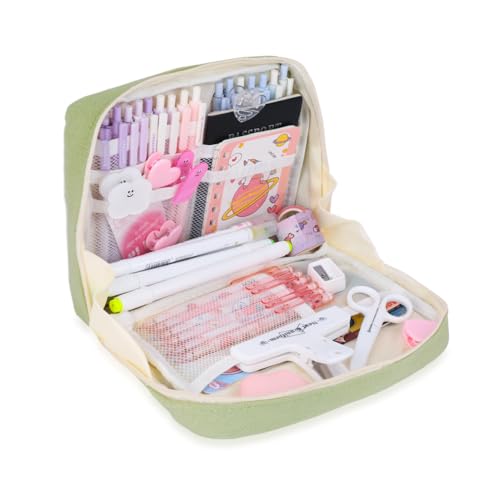 iSuperb Federmäppchen, großes Fassungsvermögen, wasserdicht, Reisepass-Tasche, Reißverschluss, Schreibwaren, Aufbewahrung, Kosmetik, Make-up-Tasche, Organizer für Frauen (grün) von iSuperb