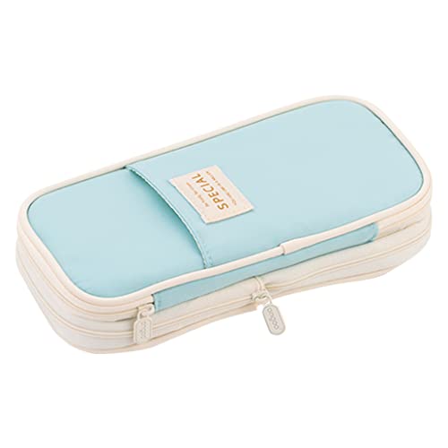 iSuperb Federmäppchen Leinwand Mäppchen Skalierbar Etui Stifte Schulmäppchen für Schüler Teenage Stationery Organizer Bag (Light Blue) von iSuperb