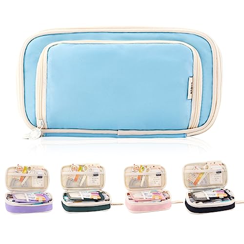 iSuperb Federmäppchen Mädchen Groß Aesthetic Faulenzer Mäppchen Etui Stifte Schulmäppchen Kosmetiktasche Kulturbeutel Herren Reise Kulturtasche Pencil Case Junge Teenage (Blau) von iSuperb