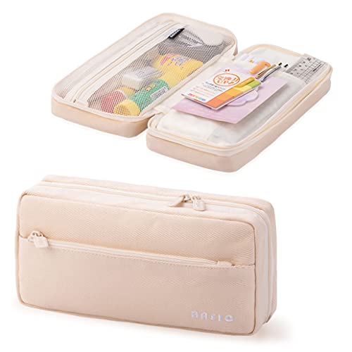 iSuperb Federmäppchen Mädchen Groß Kapazität Kosmetiktasche Leinwand Mäppchen Etui Stifte Schulmäppchen Kulturbeutel Herren Reise Kulturtasche Pencil Case Brieftasche (Beige) von iSuperb