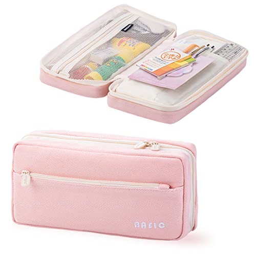 iSuperb Federmäppchen Mädchen Groß Kapazität Kosmetiktasche Leinwand Mäppchen Etui Stifte Schulmäppchen Kulturbeutel Herren Reise Kulturtasche Pencil Case Brieftasche (Rosa) von iSuperb