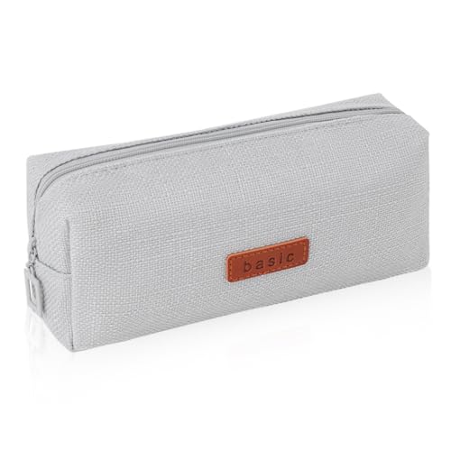 iSuperb Federmäppchen Mädchen Mäppchen Jungen Studenten Federmappe Unisex Stifte Organizer Kosmetiktasche klein Leinen Federtasche für Damen Einschulung Geschenk Schulsachen (Hellgrau) von iSuperb