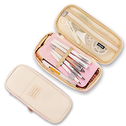 iSuperb Federmäppchen Studenten Mäppchen Skalierbar Etui Stifte Schulmäppchen Stiftemäppchen Groß Pencil Case für Mädchen, Junge Briefpapier Organizer-Tasche (Rosa2) von iSuperb