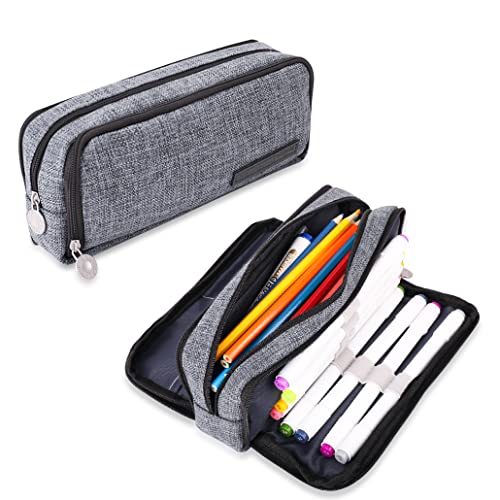 iSuperb Federmäppchen Teenager Mäppchen 3 Fächer Federtaschen Große Kapazität Pencil Case Studenten Mäppchen Etui Stifte Fach Reißverschluss Bleistifttasche für Jungen Mädchen (Dunkelgrau) von iSuperb