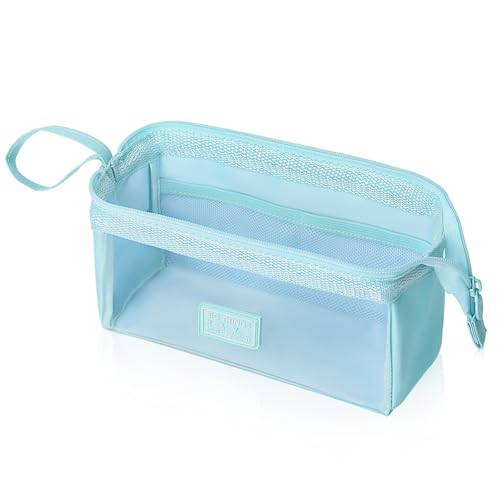 iSuperb Federtasche Mäppchen 7 Farben, Transparentes Stifteetui aus Oxford & TPU (22×11×9cm) für Schule, Büro & Make-up (Blau) von iSuperb