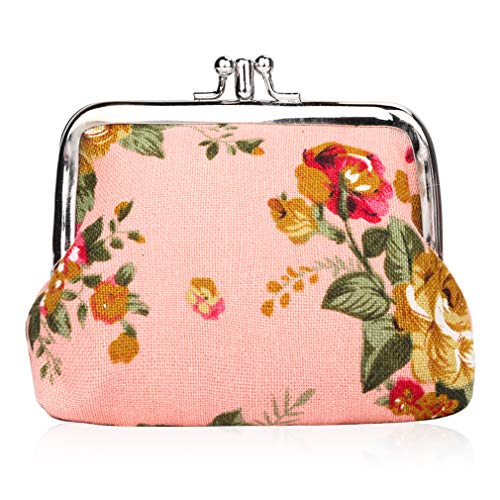 iSuperb Geldbörse Portemonnaie Minibörse Vintage Kleingeldbörse Münzbeutel Münzbörsen Clipverschluss Kisslock Wallet Geldsäckchen Coin Purse für Damen,12x9 cm Change Pouch (Rosa) von iSuperb