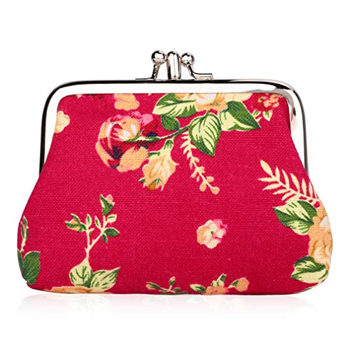 iSuperb Geldbörse Portemonnaie Minibörse Vintage Kleingeldbörse Münzbeutel Münzbörsen Clipverschluss Kisslock Wallet Geldsäckchen Coin Purse für Damen,12x9 cm Change Pouch (Rot) von iSuperb