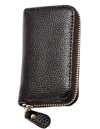 iSuperb Schlüsseltasche Leder Braun Schlüsseletui Reißverschluss Damen und Herren + Karabiner Schlüsselmäppchen alle Schlüssel von iSuperb