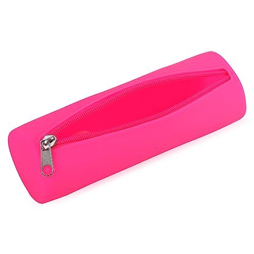 iSuperb Silikon Federmäppchen Mädchen Groß Kapazität Mäppchen Jungen Etui Stifte Schulmäppchen Federtasche Herren Kosmetiktasche Reise Kulturbeutel Make Up Tasche Pencil Case Junge (Rosa Rot) von iSuperb