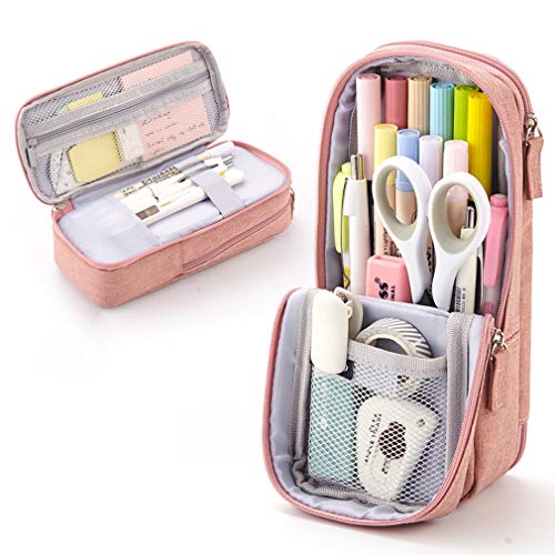 iSuperb Stehender Federmäppchen Teenager Mäppchen Faltbares Studenten Handy Stehend Stiftetasche Grosse Bleistift Beutel Schulmäppchen Schuletui Mädchen Stand Pencil Case (Rosa) von iSuperb