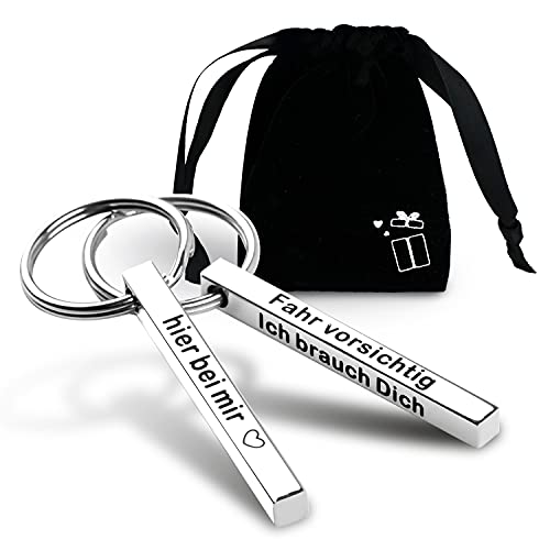 iTemstore24 Schlüsselanhänger Fahr vorsichtig Anhänger Geschenk mit Gravur Liebesbotschaft aus Edelstahl mit Gravur inkl. Samtbeutel (1x Fahr Vorsichtig Ich Brauch Dich) von iTemstore24