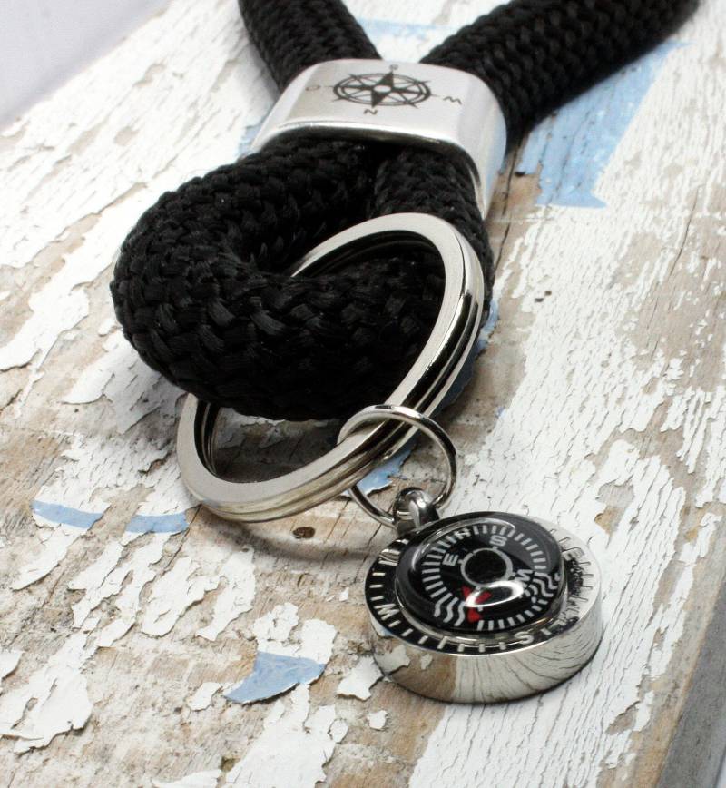 Schlüsselanhänger, Funktionstüchtiger Kompass, Schlüsselband Mit Gravierter Windrose, Geschenk Schlüsselanhänger von iTuepfelSchmuck