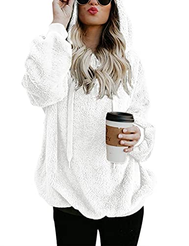 iWoo Damen Hoodie Sweatshirt Oberteil Pullover Winter Lose Warm Kapuzenpullover Mode Große Kapuzenpulli Oberteil(Weiß,L) von iWoo